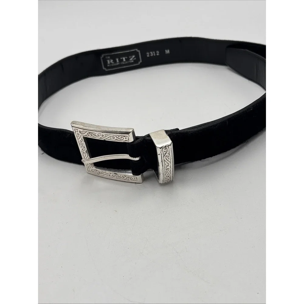 Vintage The Ritz Accessory Collection Belt 1998 Black Size M 35 Inch Silver Tone